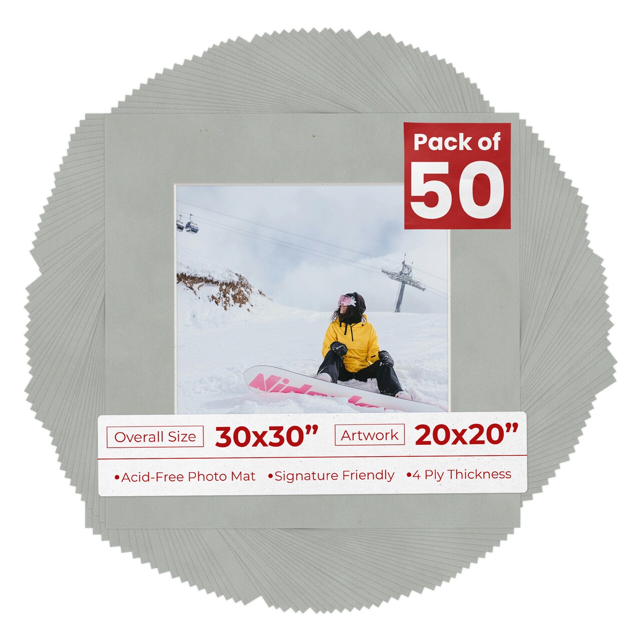 Light Grey Suede Mat Board for 30x30 Frames - Fits 20x20 Photos